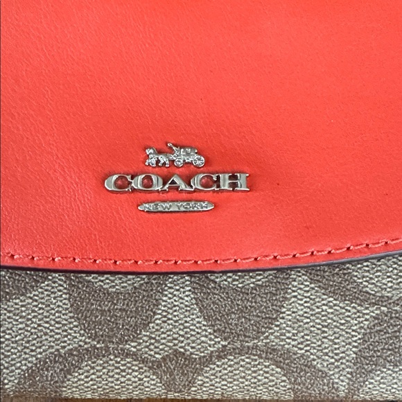 Coach Signature Slim Envelope Wallet khaki signature canvas and orange leather - Picture 5 of 6